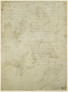 Recto: Estudios de una Cabeza y una Mano. Verso: Borrador de los sonetos "Come non podde dir" y "Amor tu m"envesscati", WA1846.187 de Raffaello Sanzio Raphael